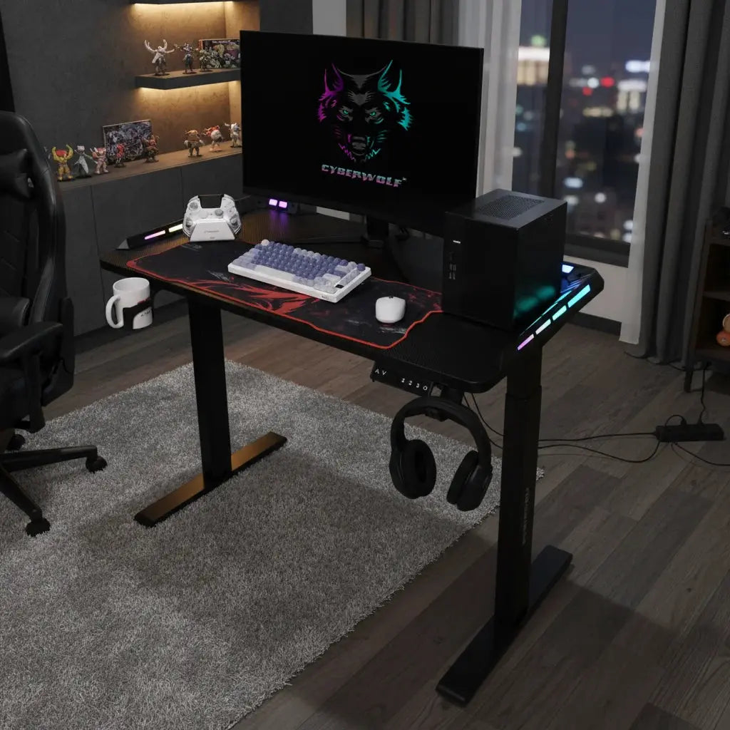 Cyberwolf hydraulic height adjustable desk front view