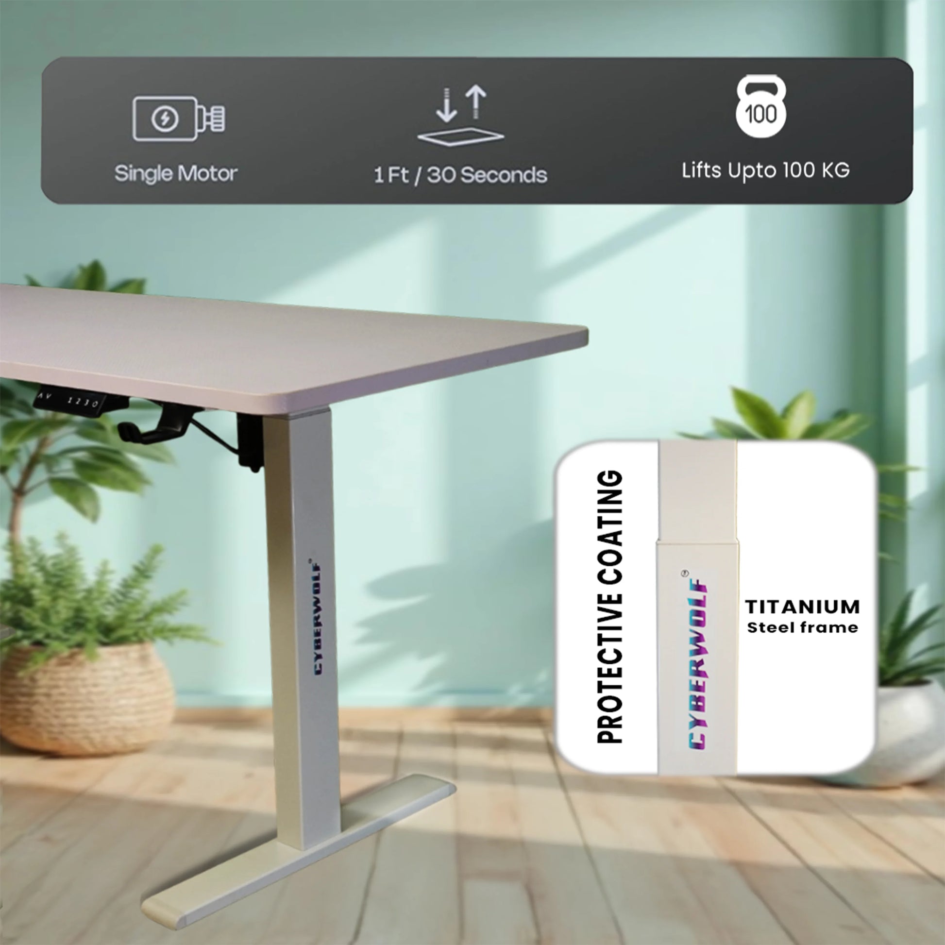 Cyberwolf hydraulic adjustable desk close-up