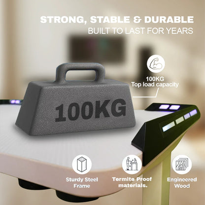 Sit stand desk showing height adjustment mechanism